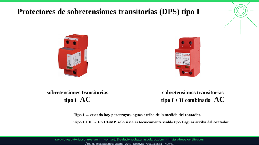 Tipos de DPS tipo 1 tipo 2 y tipo 3 para protección contra sobretensiones