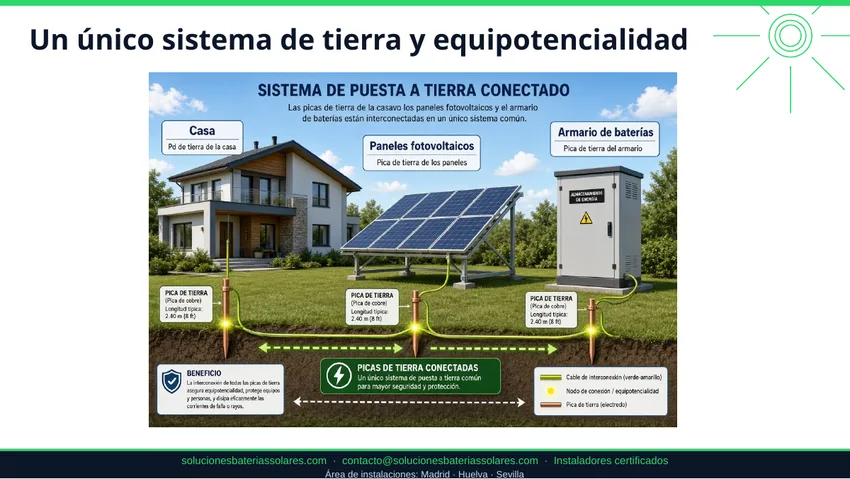 Sistema único de tierra y equipotencialidad en una instalación solar aislada
