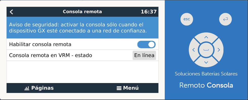 Configuración de acceso a la consola remota de un dispositivo Victron GX